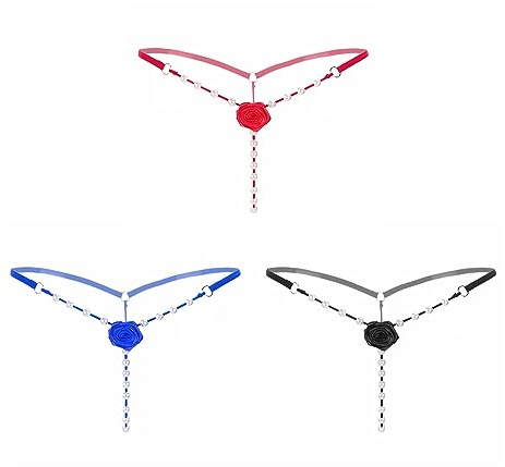TINAYAUE Lot de 3 String Perles pour Femme Culotte Ouvert en Dentelle String Sexy Slips Lingerie Confortable pour Cadeau Saint-Valentin Fête