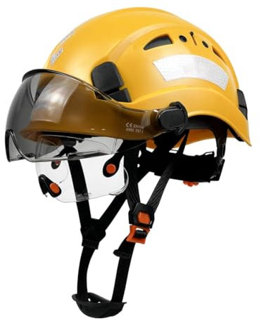 Industrial Safety Helmet with Build-in Visor ABS Hard Hat with Visor Adjustable Ventilation Hardhats Construction Head Protection (Orang)