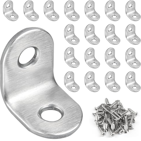 JatilEr 20 Stück Winkelverbinder, 20 × 20mm Edelstahl Winkel Metallwinkel 90 Grad L Form Möbelwinkel Kleine Winkel Metall Mit 40 Schraube für Holz Möbel Tabelle Stuhl