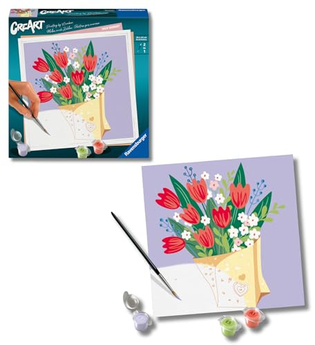 Ravensburger – CreArt 20x20 cm – Adulte – Peinture par numéros – Bouquet de Tulipes – Loisir créatif – 25518