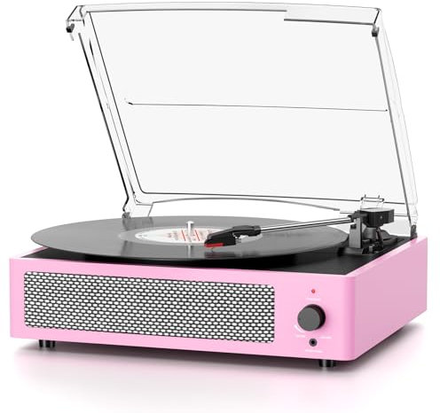 Vinyl Record Player with Speakers Vintage Belt-Driven Turntable for Records Bluetooth Turntable Support 3-Speed, Headphone, RCA Line, AUX-in for LP Vinyl Players Home Decoration Pink