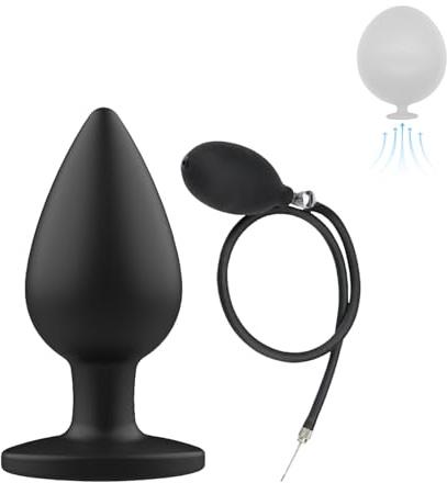 AMAZBEE Silicone Butt Plugs per il massaggio della prostata Plugs anali gonfiabili con pompe G-spot Stimolazione Giocattoli anali per coppie Formazione espansione anale (Black)