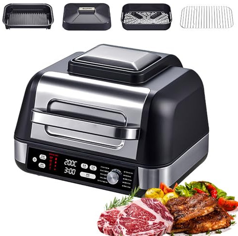 Generic 1750W Electric Fit Steak Grill, Fully Automatic with 10 Pre-set Functions, Tempe Control, Dual Firepower, Stainless Steel, Modern Style