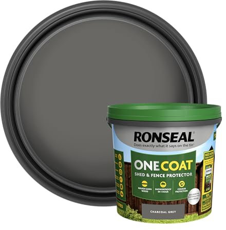 Ronseal One Coat Schuppen- und Zaunschutz, anthrazit, 5 Liter (1er Pack) (deckt bis zu 6 Zaunpaneele ab), Allwetterschutz