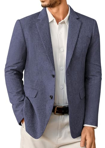 Elainone Blazers for Men UK 2 Button Slim Fit Lightweight Blazer Jackets Classic Formal Business Suit Casual Sports Coats Blue-L
