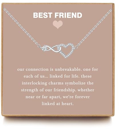 JOSYANDLOVE Friendship Gifts for Woman, Sterling Silver Infinite Heart Friendship Necklace, Birthday Gifts for Best Friend Christmas Jewelry