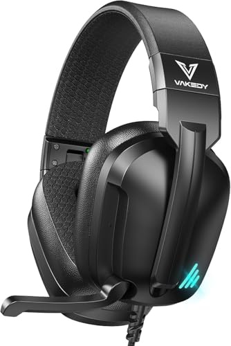 Vakedy Gaming Headset für PS4, PS5, PC, Xbox, Switch, Gaming Kopfhörer mit Mikrofon, High-Definition Kopfhörer mit Geräuschunterdrückung und 3,5 mm Audiojack - Schwarz