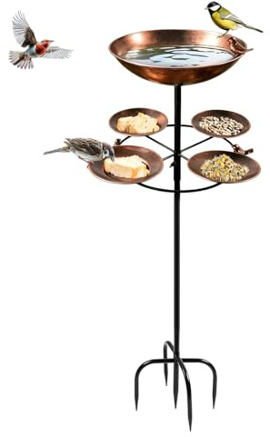 Comedero para Pájaros De Jardín, 105cm Bebedero Vertical con 5 Cuencos Redondos Extraíbles Bebedero De Metal Soporte para Comedero Resistente A Las Heladas Y Al Invierno para Jardín Balcón Y Patio