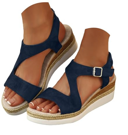 Scarpe estive da donna, sandali con zeppa intrecciata in corda intrecciata, stile retrò, con punta aperta, pantofole casual, comode e traspiranti, per le vacanze, scarpe estive