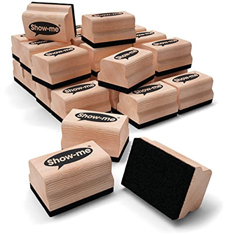 Show-Me Whiteboard Eraser Pack, Mini Erasers for Drywipe Boards & Chalkboards in Schools, Versatile & Easy-to-Use Whiteboard Rubber, for Classrooms or On-the-Go, Wooden White Board Eraser - 30PK