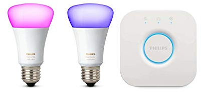 Philips Hue White and Colour Ambiance Bulb Twin Pack with Bridge, E27, 10 W