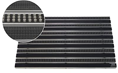 EMCO Eingangsmatte DIPLOMAT 22mm Gummi schwarz + Bürsten grau Fußmatte Schmutzfangmatte Fußabtreter Antirutschmatte, Größe:590 x 390 mm