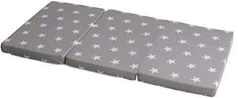 roba Reisebettmatratze Little Stars - Faltbare Baby Matratze für Reisebett 60 x 120 cm - Abnehmbarer Bezug in Grau mit weißen Sternen - Inklusive Tragetasche