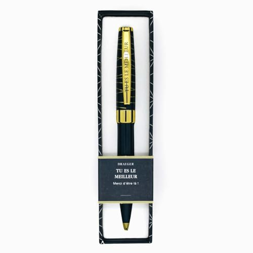 DRAEGER PARIS 1886 - Stylo Bille Noir Tu es le Meilleur - Cadeau Personnalisé de Luxe - Encre Noire - Idée Cadeau Élégante pour Collègue, Ami, Papa - Stylo Retractable avec Boîte Design
