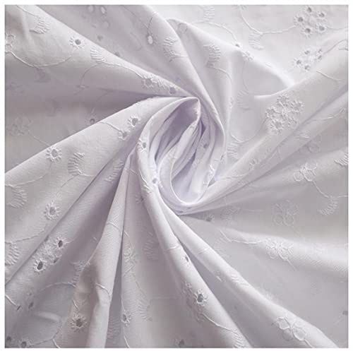 Russo Tessuti Tessuto Cotone Abbigliamento Sangallo San Gallo Vari Colori 100x140cm-Bianco