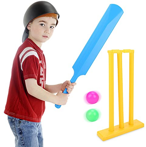 Cricket Bat Kids Plastic Cricket Bat and Ball Set Beach Cricket Stand Hand and Eye Coordination Cultivation Sports Game for Kids Children
