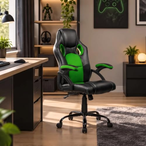 DORMIDAN - Silla Gaming Giratoria, Regulable en Altura, con Respaldo, para Videojuego y Oficina - Racing SR-1 (Verde)