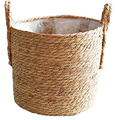 matago Diámetro de 35 cm, Cesta de macetas, recipientes Naturales para Plantas, Cubierta Tejida a Mano con Forro de plástico a Prueba de Fugas para Interiores y Exteriores, jardín, balcón
