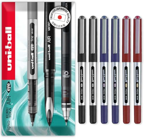 Uni-ball Eye Micro Ub-150 - Penna a inchiostro gel, 0,5 mm, confezione da 6-2 pezzi, 2 blu, 2 x rosso