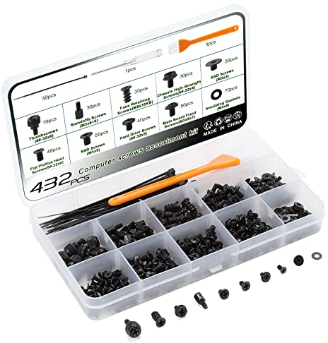 Gueenky 432 Stück Computer Schrauben Set, Sortiertes Set mit Mainboard, Lüfter, SSD und Notebook Schrauben, inkl. Schraubendreher