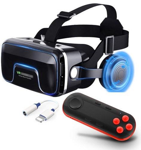 Casque Realite Virtuelle avec Contrôleur et Écouteurs,Casque Virtuelle Réalité pour Telephone pour Films 3D Jeux Vidéo,Casque VR Smartphone pour 4,7 à 7,2 Pouces Tout,Cadeaux de Noël pour Les Enfants