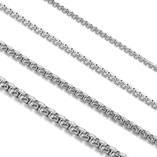 HSWYFCJY Herren Halskette Edelstahl Silber Box Kette Damen 2.5 MM Briolette Kette Venetian LinkKette Link Collier Halskette Länge 20 Zoll