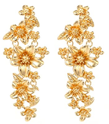 Boucles et oreille hypoallergéniques: Boucles d'oreilles pendantes en forme de lustre à fleur hawaïennes dorées