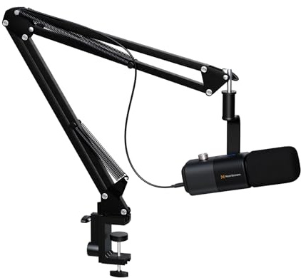 NearStream XLR/USB Dynamic Microphone with Boom Arm, Podcast Microphone with Noise Canceling On/Off, Sound Monitor, Gain Knob, Mute Button, Studio Mic for Stream/Gaming/Podcast/Music Record (AM10X)