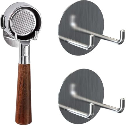 Adorila 2 Pack Coffee Portafilter Holder Wall Mount, Stainless Steel Espresso Portafilter Rack, Self Adhesive Espresso Machine Filter for 51mm 53mm 58mm Portafilter (Silver)