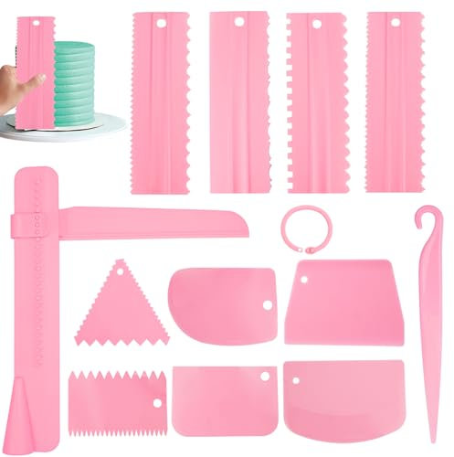 12 Piezas Raspador de Pastel,Espatula Reposteria y Pasteleria,Raspador de Peine para Pasteles,Espátula para Alisar Tartas,Raspador de Masa de Plástico,Herramientas de Suavizado Decoración de Pastel