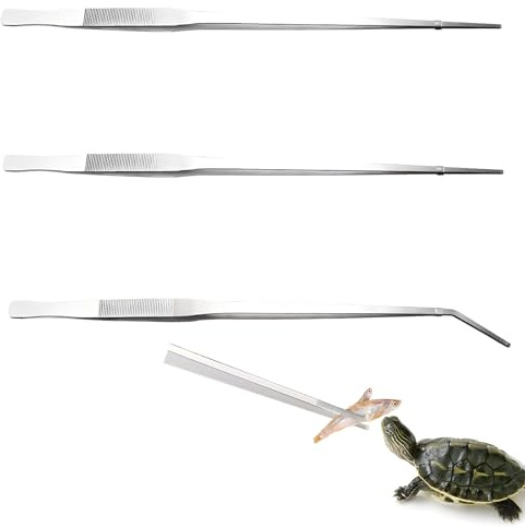 Juego de 3 Pinzas de Acuario, Pinzas para Terrarios Acuario Rectas, Pinzas de alimentación para Reptiles, Curvas Alimentos Pinzas para Plantas y Peceras（2 Rectos, 1 Codo）