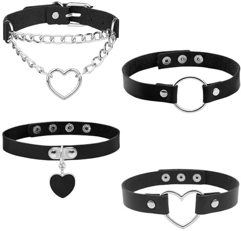 LOMSUXA 4 Pezzi Girocolli Collane Choker in Pelle Girocollo di Nastro Nero per Donne Ragazze,Stretch collare tatuaggio collana collare stile per le donne donne ragazze nero