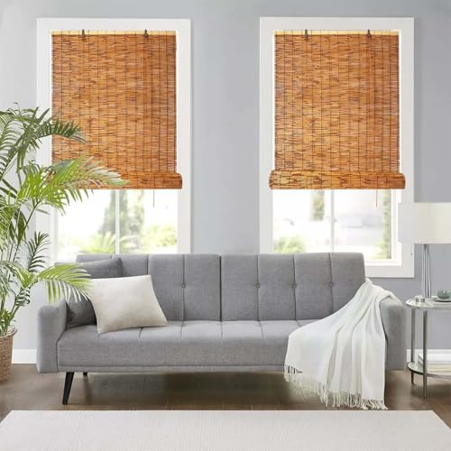 Bamboo Shades for Windows 40-170cm Sunshades Outdoor Bamboo Blinds with Lift Breathable Natural Retro Bamboo Roll up Porch Privacy Handwoven Vintage Decoration Customizable for Garden/Patio/Kitchen(Ca