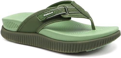 KuaiLu Womens Orthopedic Flip Flops with Arch Support Plantar Fasciitis Walking Sandals For Women Ladies Athletic Thick Cushion Recovery Sandals Slip On Indoor Outdoor Summer Casual Green UK 8
