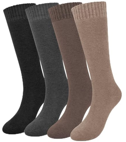 Beaulov 4 Pairs Knee High Socks for Women Winter Warm Thermal Long Fluffy Sock Thigh High Socks for Ladies Cozy Length Slouch Sock Calf Warmth