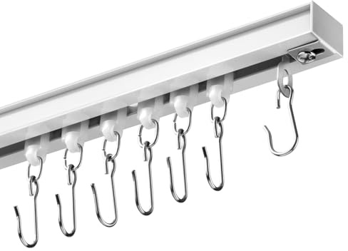 DEFYNEE Ceiling Curtain Track Set 92-276cm | Adjustable Room Divider Rail with Roller Hooks | White Aluminium Curtain Rail for Windows, Bedrooms & Living Rooms