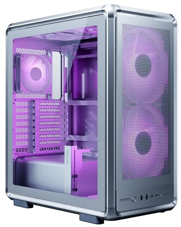 Cooler Master MasterFrame 500 Mesh aRGB Silver Freeform 2.0 - Caja de torre media ATX al aire libre, marco de aluminio, ventiladores aRGB duales de 200 mm, GPU Max de 390 mm, AIO Max de 360 mm, tipo C