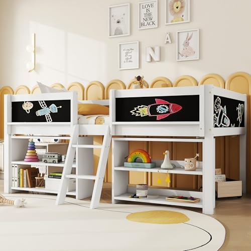 Halvhög säng med förvaring, säkerhetsräcke och stege, furu MDF, minimalistisk enkelsäng för sovrum och ungdomsrum