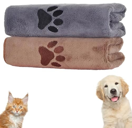 Embhlitfe 2PCS Dog Towel, Super Absorbent Microfibre Pet Drying Towel for Dogs After Bath, Swimming & Rain, Quick-Dry Puppy Blanket for Fast Drying, Soft & Reusable for Cats, Machine Washable