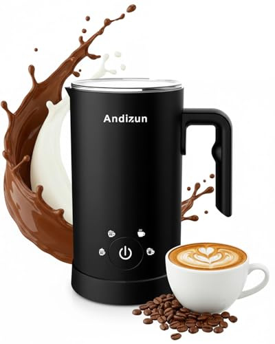 Andizun Milk Frother Electric, 4-in-1 Automatic Milk Steamer and Frother, Hot Chocolate Velvetiser, Milk Warmer and Frother with Large Capacity, Quiet One-Button Control, Easy Clean Non-Stick Jug
