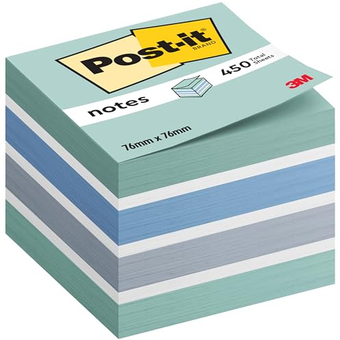 Post-it Notes Cube, Pastel Blue, 1 Pad, 76 mm x 76 mm, 450 Sheets - Extra Sticky Notes for Walls, Monitors and Fridge