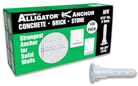 TOGGLER Alligator AF8 Flanged Polypropylene Anchors, Heavy Duty Wall Anchors for Concrete, Brick, Stone & Drywall, Fits #8–#14 Screws, 5/16 Size, 85 lb in 1/2 Drywall (Pack of 100 w/o Screws)