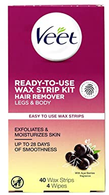 Veet Ready-to-Use Dermatologically Tested 40 Count Hair Remover Wax Strip Kit for Legs & Body (3 Pack)