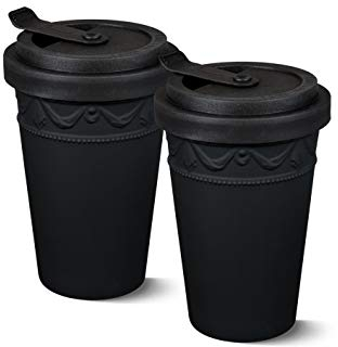 KPM Berlin Kurland To-Go Becher Duo-Set 2tlg., Porzellan, Kaffeebecher, Teebecher, handmade, schwarz im Geschenkkarton