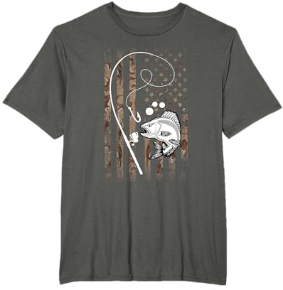 Drapeau USA Poisson Carpe Canne À Pêche Cadeau Pour Pêcheur T-Shirt