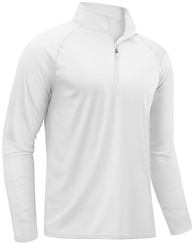 TACVASEN Maglietta UV Uomo Maniche Lunghe 1/4 Cerniera Traspirante Protezione Solare Outdoor Acqua Pesca Rash Guard, Bianco, XL