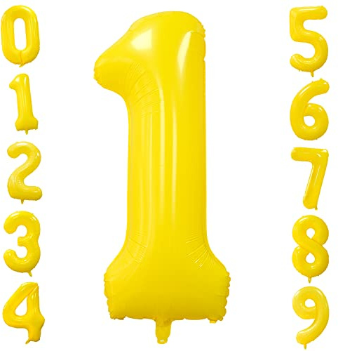 Folienballons Zahl 1 Gelb 101cm Groß Zitronengelb Luftballon Geburtstag 40 Zoll Zahlenballons 1 Geburtstagsballon Helium Ballon für Mädchen Junge Gelbe Zahlenballon Mädchen Party Jubiläums Party Deko