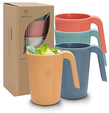 Sumajuc 4 vasos de plástico con asas, tazas apilables de camping, tazas de melamina que se pueden utilizar de forma segura en lavavajillas y microondas