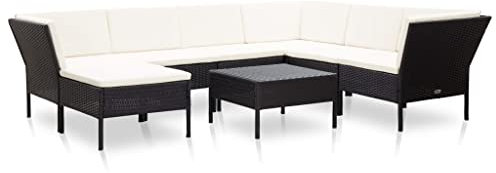 AUVYI Ensemble salon de jardin 8 pièces avec coussins en polyrotin noir, 60 x 60 x 35 cm, fauteuil lounge extérieur, coussins de dossier, canapé, bancs d'angle, groupe de salle à manger, chaise de
