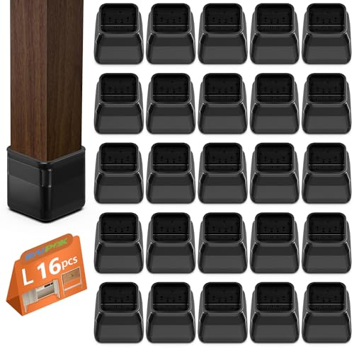 16 Fundas Protectoras para Patas de Silla con Fieltro, Protectores de Suelo para sillas, de Silicona Transparente, para Proteger Suelos, Color Negro, Grande (30-40 mm)